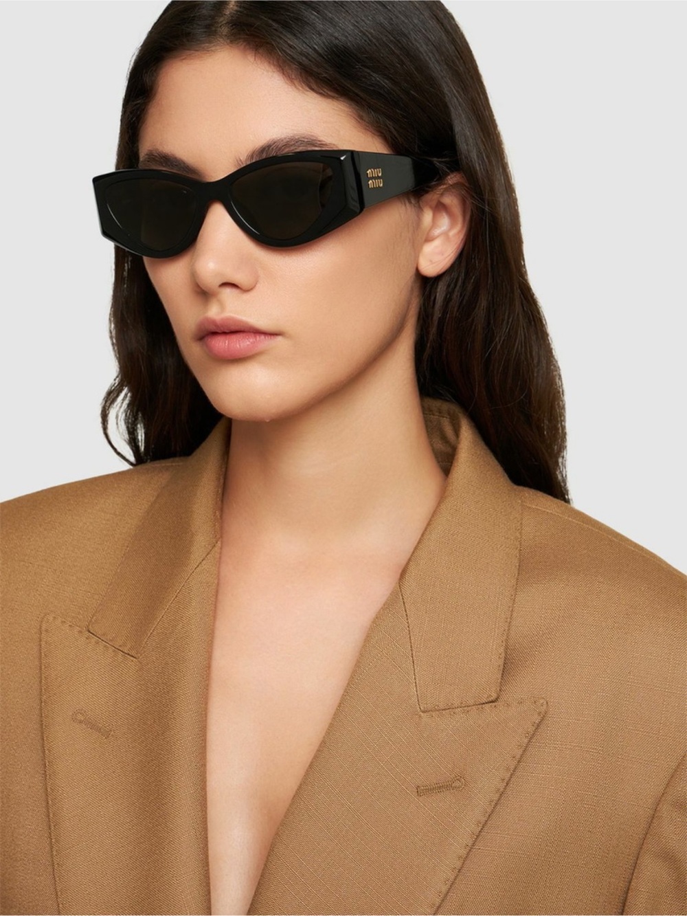 Miu Miu Camel Acetate Cat Eye Sunglasses SMU 06Y Black Ardesia - Picture 2 of 16